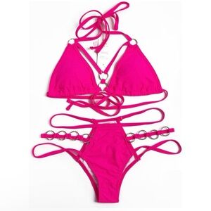 EJsoyo Women’s Rose Pink Tie String Bikini Swimsuit